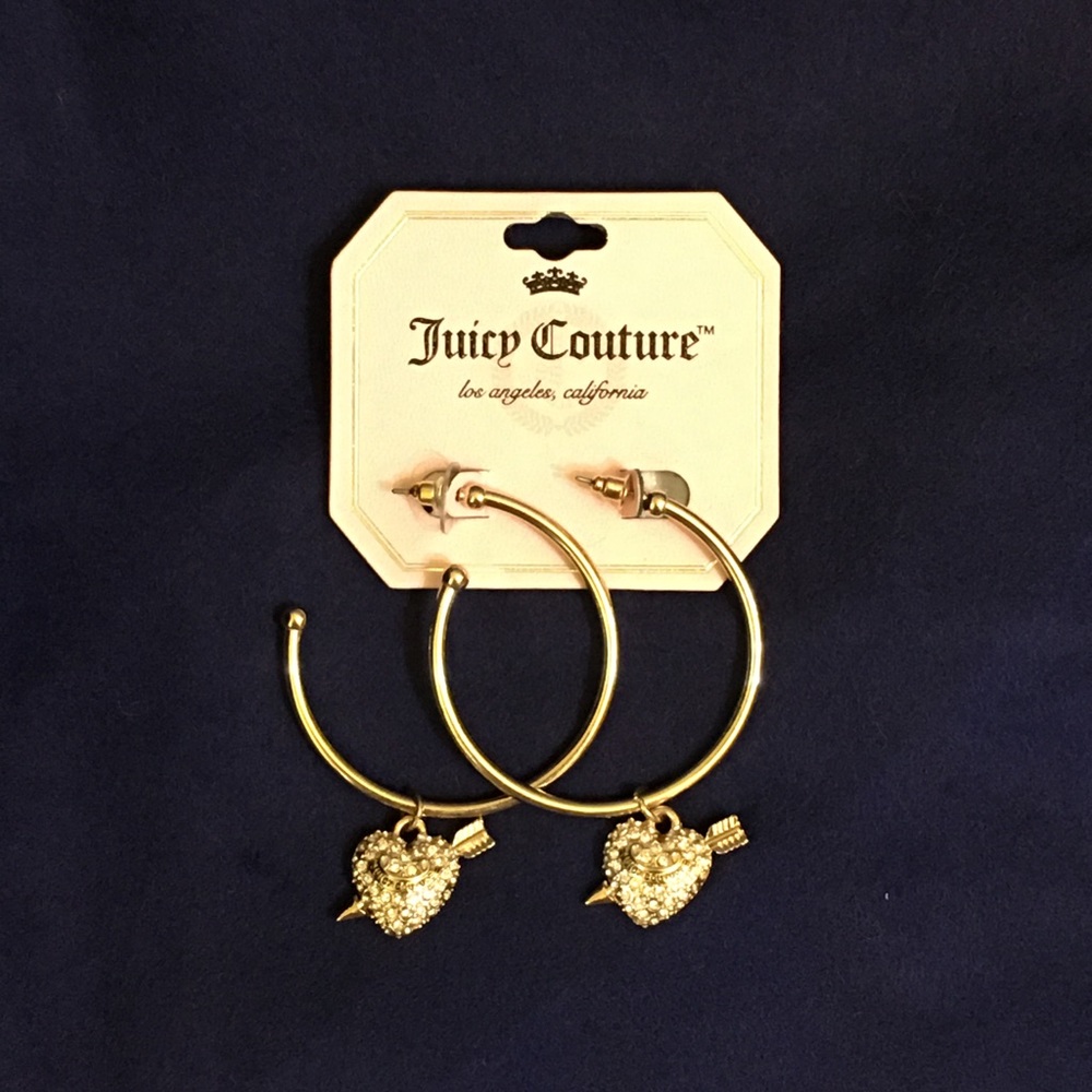 Juicy Couture Hoop Earrings with Rhinestone Hearts